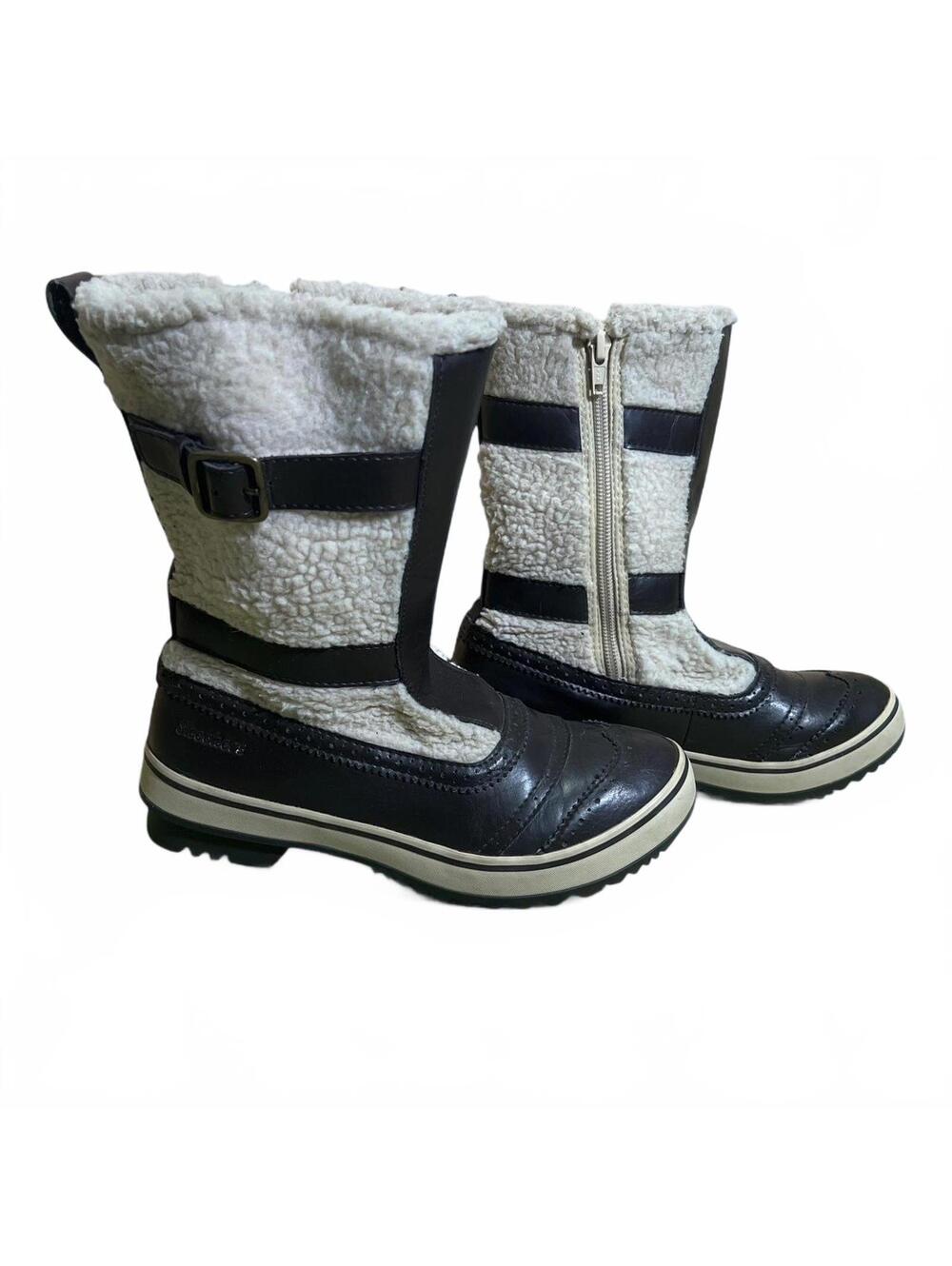 Skechers Womens Highlanders Y2K Black White Faux Fur Lined Winter Ankle Boots